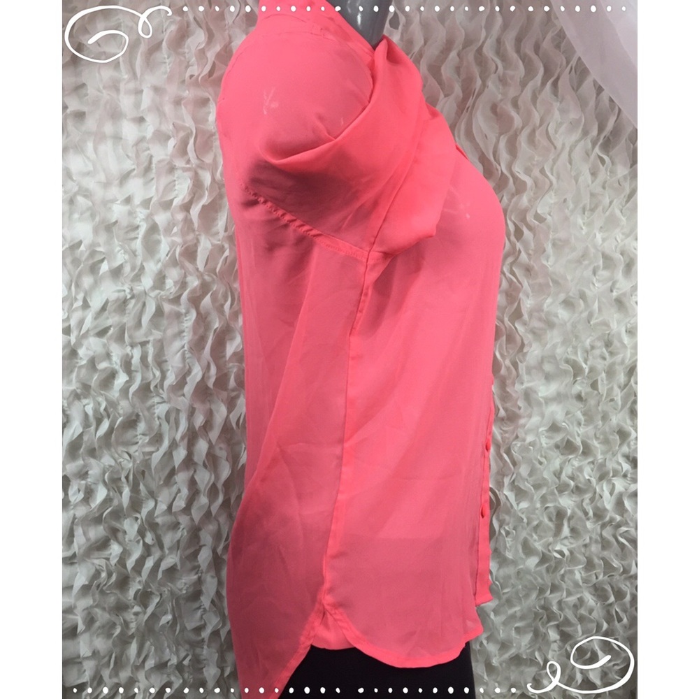 AMERICAN EAGLE | Bright Coral Sheer Button Blouse - Picture 3 of 6